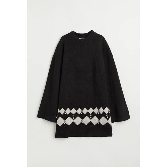 H&M Knit Dress Decorated Beaded Wide Sleeves New - Picture 8 of 10